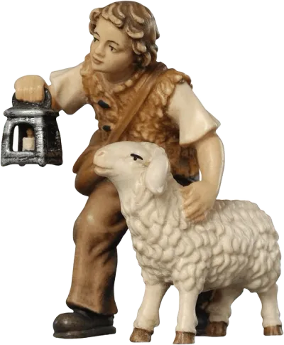 Boy with Sheep and Lantern – nativity figure by Pema Woodcarvings