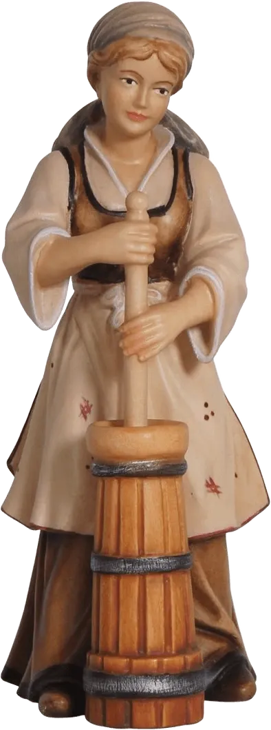 Shepherdess with Butter Churn – nativity figure by Pema Woodcarvings