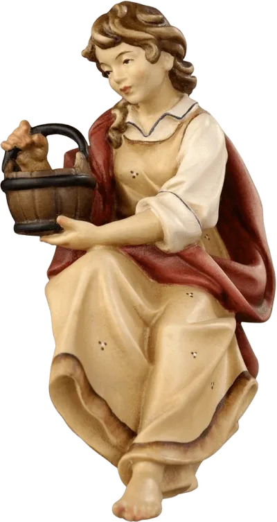 Shepherdess Sitting at the Well – nativity figure by Pema Woodcarvings