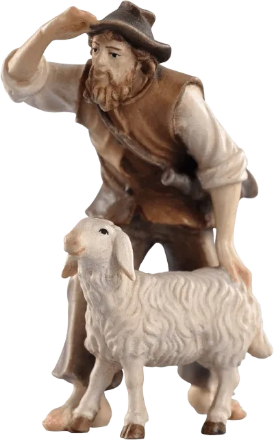 Shepherd with Sheep – nativity figure by Pema Woodcarvings